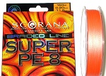Леска плетеная Scorana SUPER PE 8, 150m, Оранж., 0.30mm